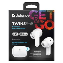 Defender TWINS 945 słuchawki z mikrofonem, bezprzewodowa, biała