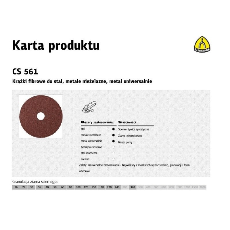 KLINGSPOR KRĄŻEK FIBROWY 125mm gr. 24 CS561 /25szt.