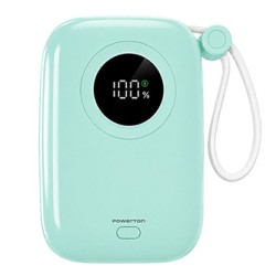 Powerton ENERGY PASTEL EDITION Powerbank 10000mAh, 2x USB-C, 22.5W, zintegrowane kable, miętowa