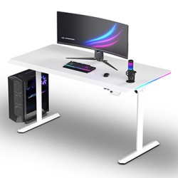 ULTRADESK Biurko dla gracza QUEST, 140x70cm, 72-120cm, biały-biały