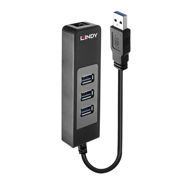 Lindy 43176 Hub USB 3.0 3 Ports, RJ-45