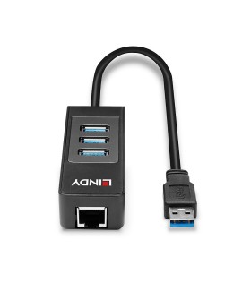 Lindy 43176 Hub USB 3.0 3 Ports, RJ-45