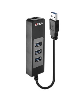 Lindy 43176 Hub USB 3.0 3 Ports, RJ-45
