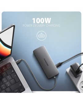 AXAGON HMC-8HLSA Wieloportowy koncentrator USB-C 3.2 Gen 1, 3x USB-A + 4K/60Hz HDMI + SD/microSD, Gigabit LAN, Audio, PD 100W -