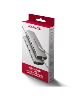 AXAGON HMC-8HLSA Wieloportowy koncentrator USB-C 3.2 Gen 1, 3x USB-A + 4K/60Hz HDMI + SD/microSD, Gigabit LAN, Audio, PD 100W -