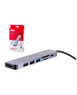 UNITEK HUB USB-C 7W1, HDMI 4K, PD 100W, 5GBPS, ALU