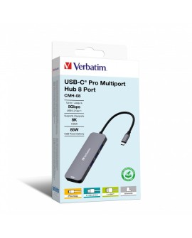 Verbatim CMH-08 USB Type-C 5000 Mbit/s Srebrny