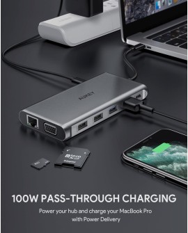 AUKEY HUB USB C CB-C78 12W1 RJ45 HDMI 4K PD 100W