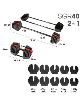 Zestaw regulowanych sztangielek HMS SGR40 PRO SET 2w1 43,5 kg