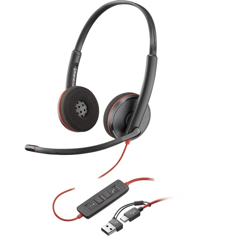 Poly Blackwire 3220 Stereo USB-C Black Headset +USB-C/A Adapter (Bulk)