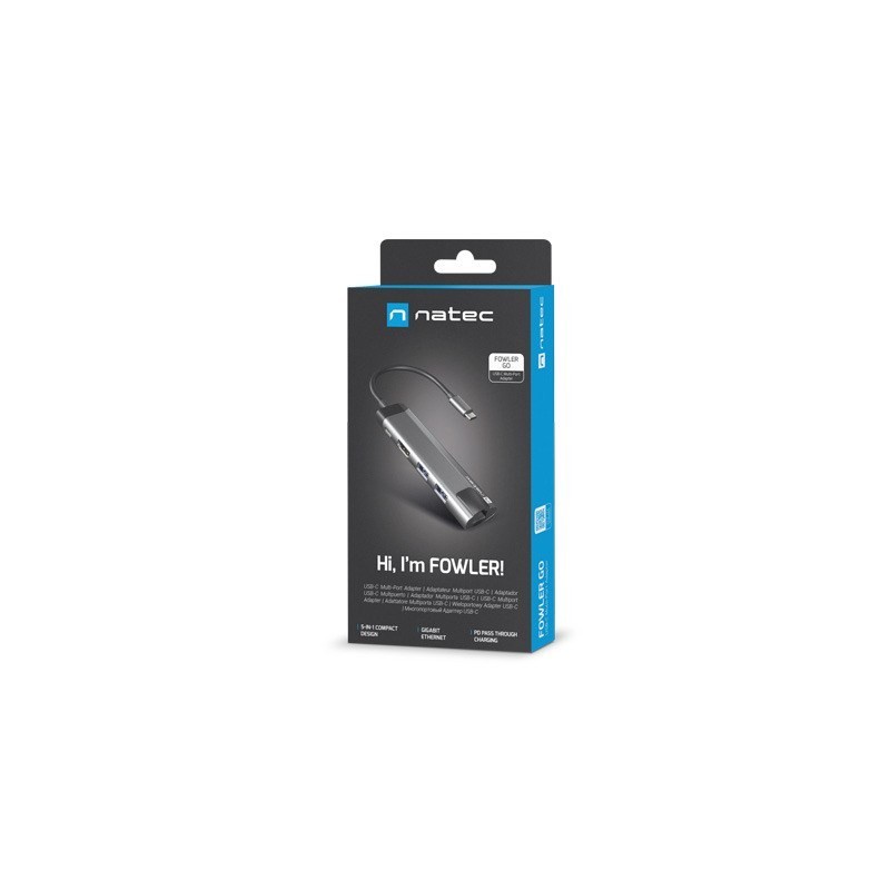 NATEC MULTIPORT FOWLER GO USB-C - HUB USB 3.0 X2, HDMI 4K, USB-C PD, RJ45 NMP-1985