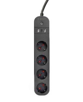 Gembird TSL-PS-S4U-01 inteligentna listwa zasilająca 4 x gniazdo sieciowe Typu E 1,5 m 3 3680 W Czarny