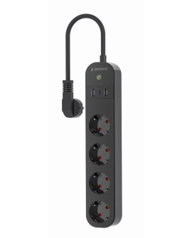 Gembird TSL-PS-S4U-01 inteligentna listwa zasilająca 4 x gniazdo sieciowe Typu E 1,5 m 3 3680 W Czarny