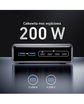 Ładowarka wieloportowa Anker Prime GaN 2x USB-A 4x USB-C PD 200W Czarna