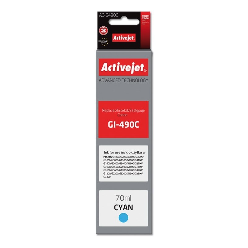 Activejet AC-G490C Tusz (zamiennik Canon GI-490C Supreme 70 ml 7000 stron, niebieski)