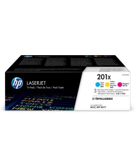 HP 201X – zestaw 3 oryginalnych wkładów z tonerem LaserJet XL, błękitny/purpurowy/żółty