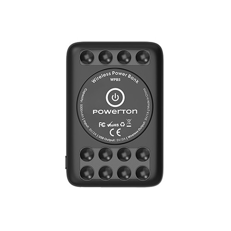 Powerton, powerbank z ładowaniem bezprzewodowym, Li-Pol, 5V, Ładowanie telefonów/tabletów, WBP5, 5000mAh, przyssawki do przytrzy