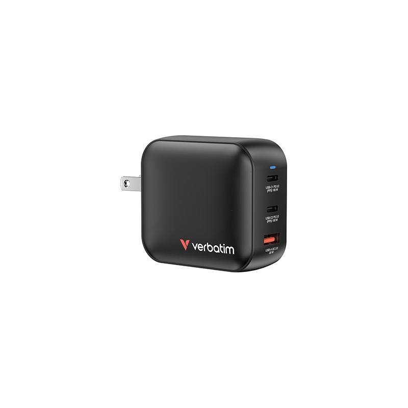 Verbatim, Ładowarka Mini GaN 2 x USB-CR PD 100W a 1 x USB-A QC 3.0, szara, 100 W, wymienne końcówki  C,G,A