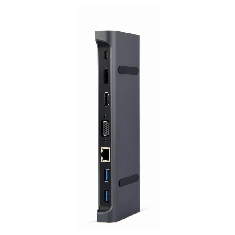 GEMBIRD MULTI ADAPTER USB TYP-C 9W1 (HUB3.0 + HDMI + DISPLAYPORT + VGA + PD + LAN + DŹWIĘK STEREO), SZARY