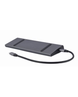 GEMBIRD MULTI ADAPTER USB TYP-C 9W1 (HUB3.0 + HDMI + DISPLAYPORT + VGA + PD + LAN + DŹWIĘK STEREO), SZARY