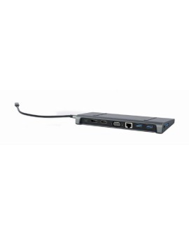 GEMBIRD MULTI ADAPTER USB TYP-C 9W1 (HUB3.0 + HDMI + DISPLAYPORT + VGA + PD + LAN + DŹWIĘK STEREO), SZARY
