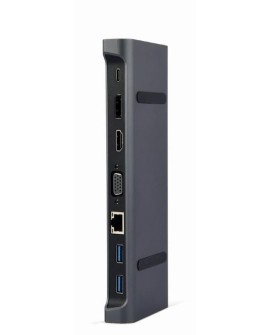 GEMBIRD MULTI ADAPTER USB TYP-C 9W1 (HUB3.0 + HDMI + DISPLAYPORT + VGA + PD + LAN + DŹWIĘK STEREO), SZARY