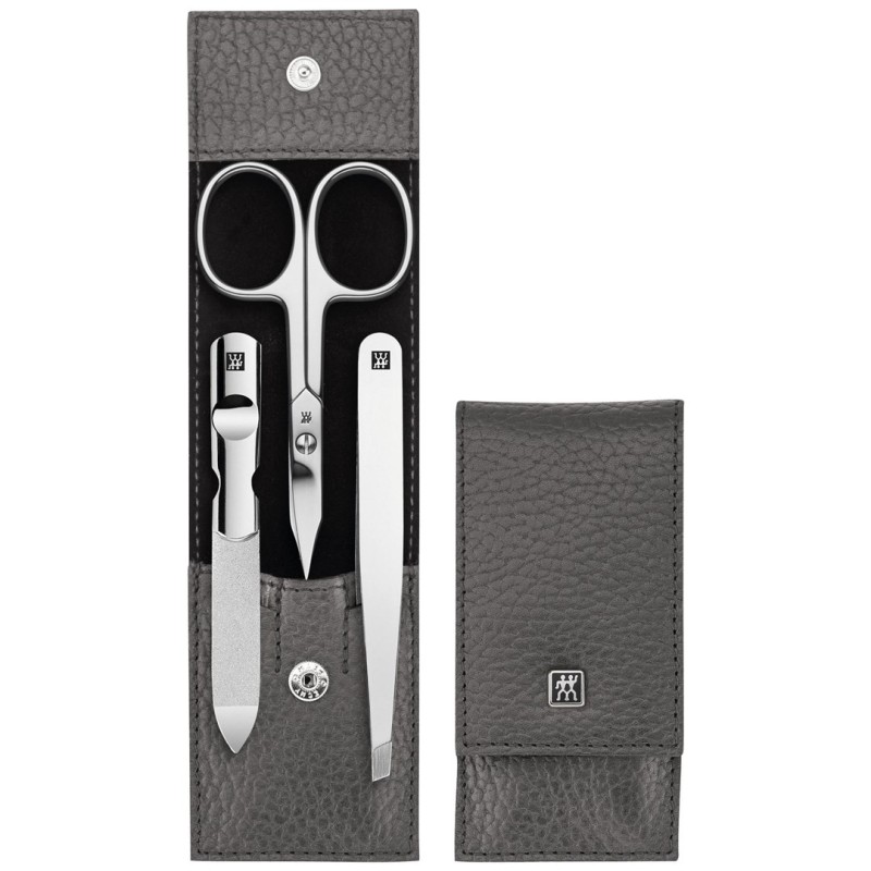 Zestaw podróżny Zwilling Classic Inox – skórzane etui, 3 elementy - Szary