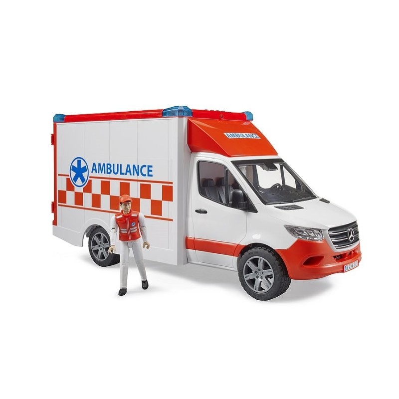 Mercedes Sprinter Ambulans z figurką ratownika edycznego i modułem światło + dźwięk 02676 BRUDER
