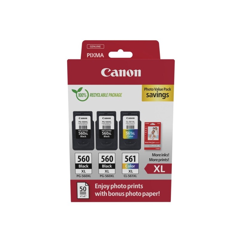 Canon 3712C012 nabój z tuszem 3 szt. Oryginalny Wysoka (XL) wydajność Czarny, Cyjan, Purpurowy, Żółty