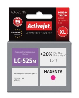 Activejet AB-525MN Tusz (zamiennik Brother LC525M Supreme 15 ml czerwony). Drukuje więcej o 20%.względem OEM.