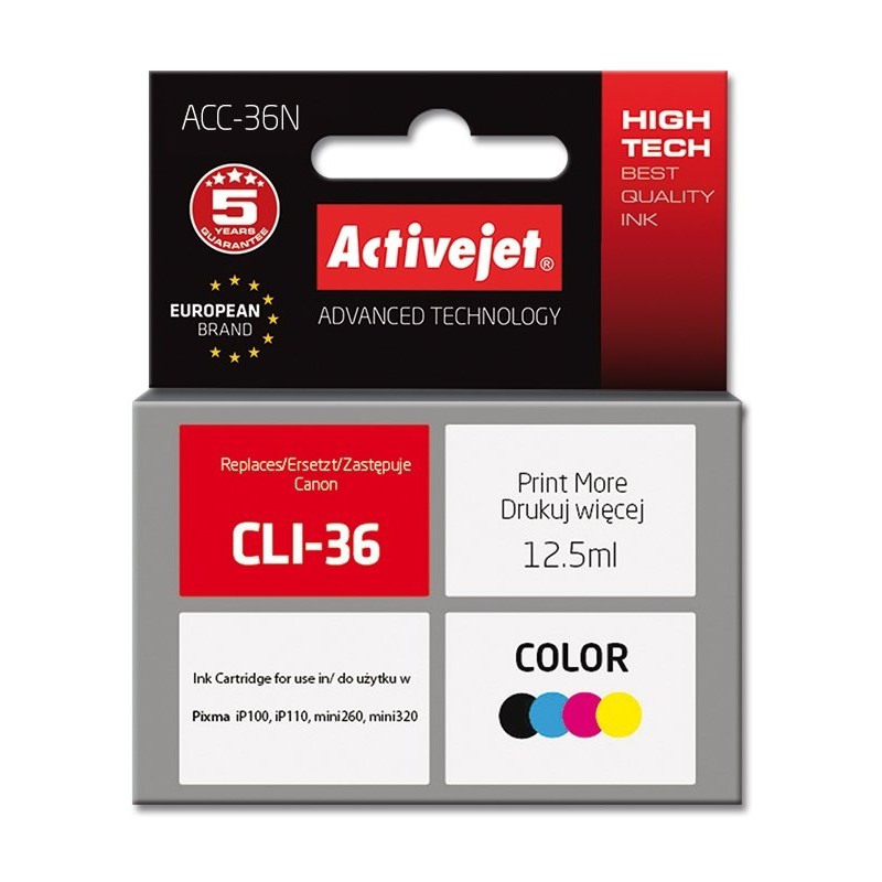 Activejet ACC-36N Tusz (zamiennik Canon CLI-36 Supreme 12,5 ml kolor)