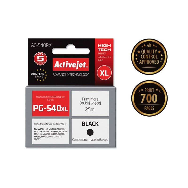 Activejet AC-540RX Tusz (zamiennik Canon PG-540XL Premium 25 ml 700 stron, czarny)