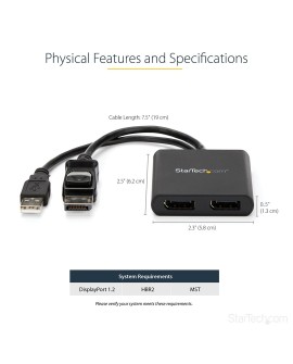 StarTech.com MSTDP122DP rozgałęziacz telewizyjny DisplayPort 2x DisplayPort