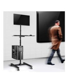 Wózek stand profesjonalny Maclean, mobilne stanowisko komputerowe na kółkach, max 17"-32", max 20kg, MC-793