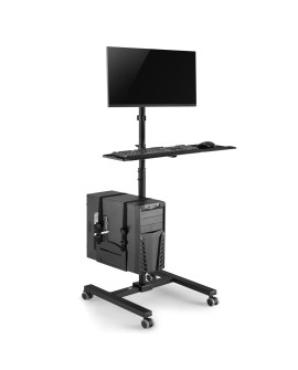 Wózek stand profesjonalny Maclean, mobilne stanowisko komputerowe na kółkach, max 17"-32", max 20kg, MC-793