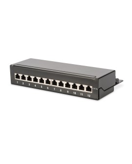 Digitus Panel krosowy (patch panel) desktop (biurkowy) 12x RJ45, LSA poziom, kat.6A, ekranowany, czarny, prowadnica kabli