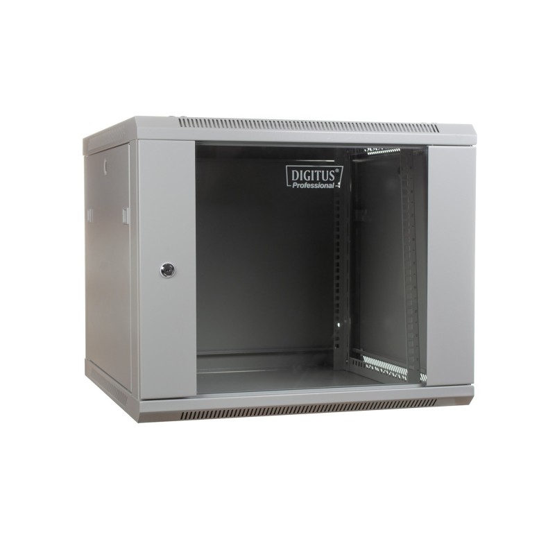 Szafa sieciowa wisząca 19" 9U rack 600x450, drzwi szyba, szary, niedzielona, niezłożona, 60kg