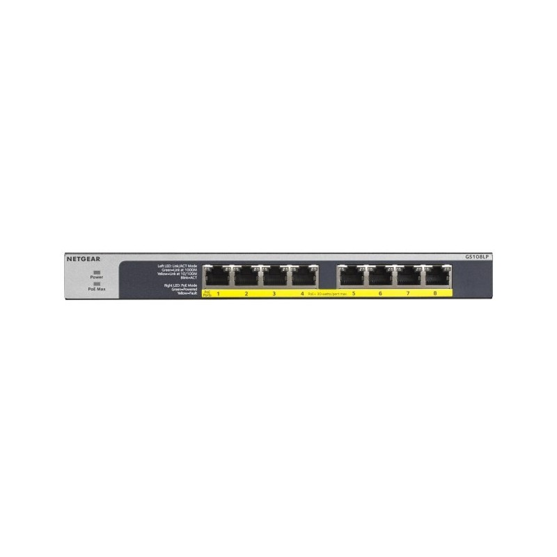 Switch Netgear GS108LP-100EUS 8p PoE 60W (PoE+: 8p) Unmanaged Gigabit