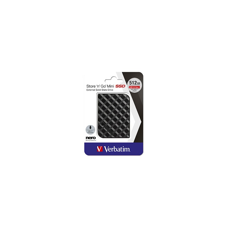 SSD Zewnętrzny Verbatim Store N Go Mini, 53236, 512GB, czarny, USB-A/Micro-B, z adapterem USB-A na USB-C(TM), USB-C