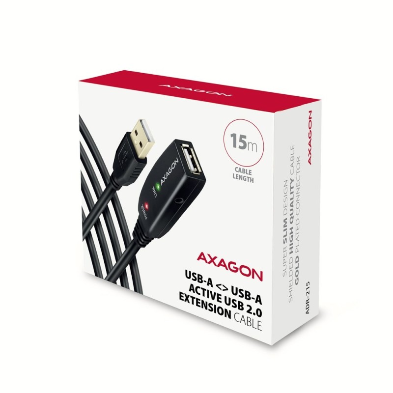 Axagon ADR-215 USB 2.0 A-M - A-F active extension/repeater cable 15m - Kabel - Digital/Daten kabel USB USB A Czarny