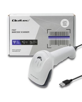 Qoltec 50865 Czytnik kodów kreskowych 1D | CCD | USB | Biały