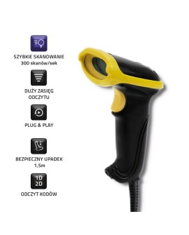 QOLTEC LASEROWY CZYTNIK KODÓW 1D | 2D | USB | CZARNY