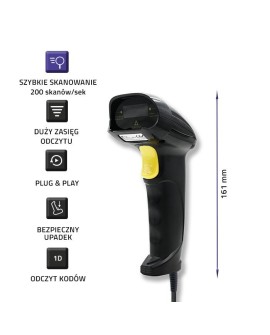QOLTEC CZYTNIK KODÓW KRESKOWYCH LASEROWY | 1D | USB | CZARNY