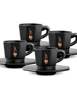 Bialetti zestaw 4 czarnych filiżanek ze spodkami