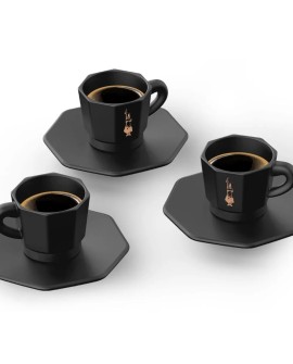 Bialetti zestaw 4 czarnych filiżanek ze spodkami