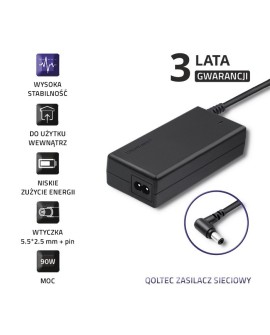 Zasilacz Qoltec 50090.90W do notebooka Toshiba (19 V 4,74 A 90W 5.5 mm x 2.5 mm)