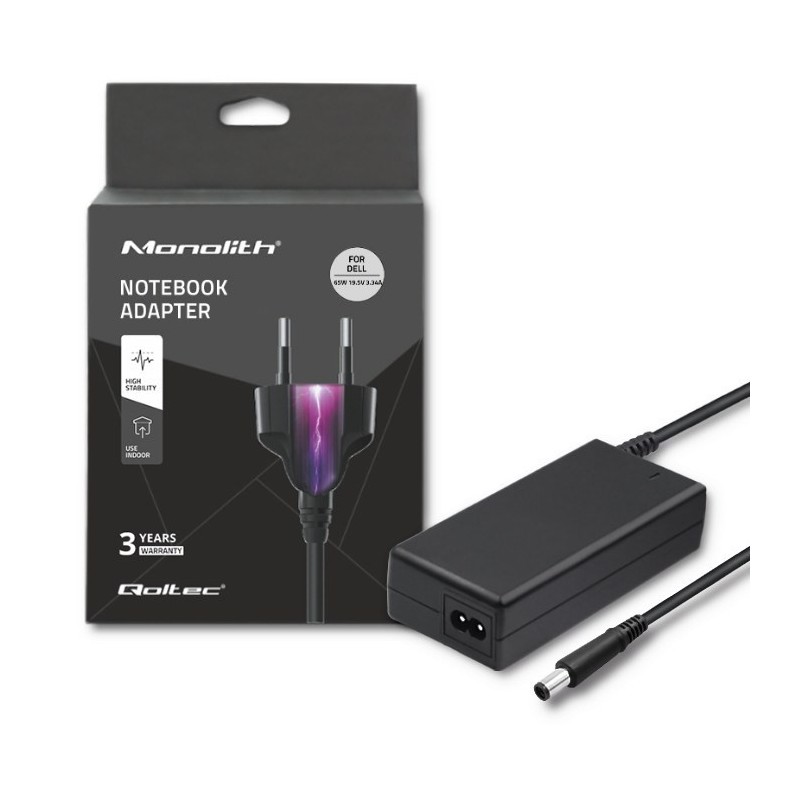 Zasilacz Qoltec 51519.65W do notebooka DELL (19,5 V 3,34 A 65W 7.4 mm x 5 mm)