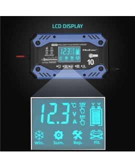 QOLTEC ŁADOWARKA DO AKUMULATORA STD AGM GEL LIFEPO4 | PROSTOWNIK Z FUNKCJĄ NAPRAWY | 12-24V | 10A | LCD|9-STOPNIOWE ŁADOWANIE