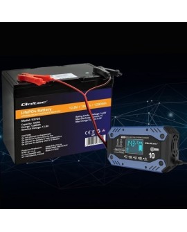 QOLTEC ŁADOWARKA DO AKUMULATORA STD AGM GEL LIFEPO4 | PROSTOWNIK Z FUNKCJĄ NAPRAWY | 12-24V | 10A | LCD|9-STOPNIOWE ŁADOWANIE