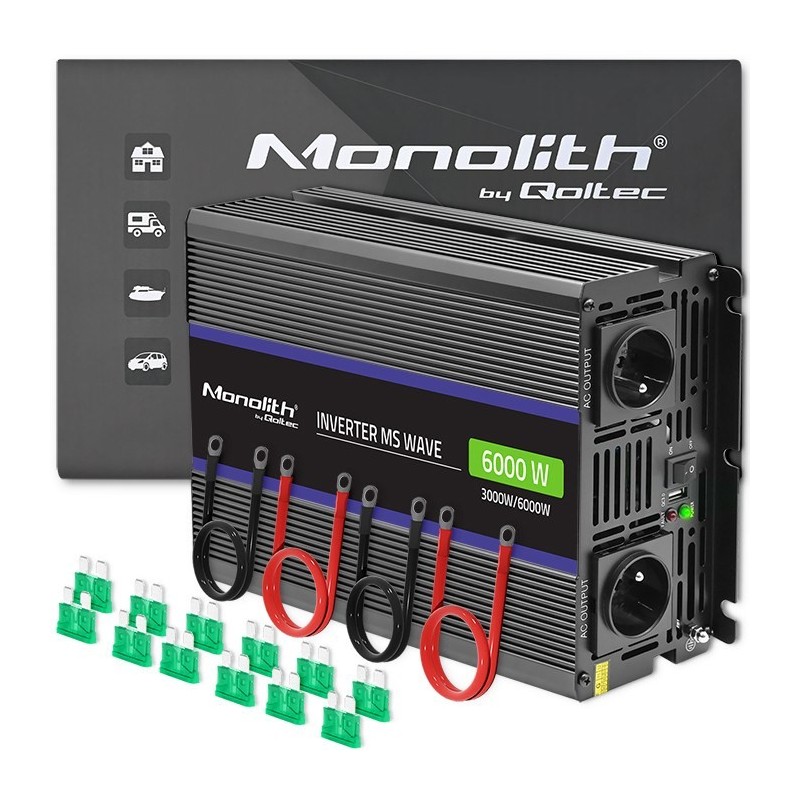 Qoltec Przetwornica napięcia Monolith 6000 MS Wave | 12V na 230V | 3000/6000W | USB